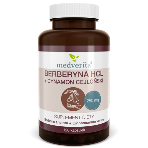 Berberyna HCL + cynamon cejloński 250/100 mg - 120 kapsułek MEDVERITA