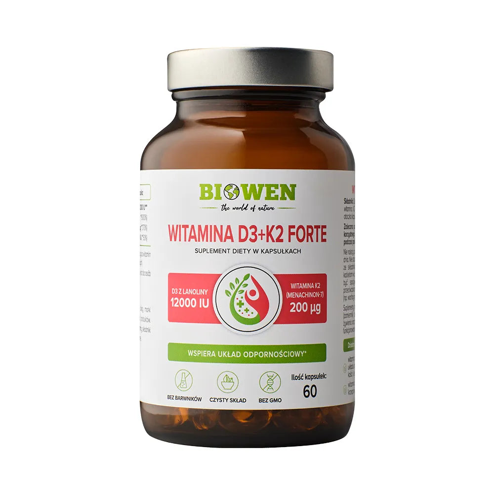 Witamina D3+K2 Forte 12 000 iu - 60 kapsułek BIOWEN