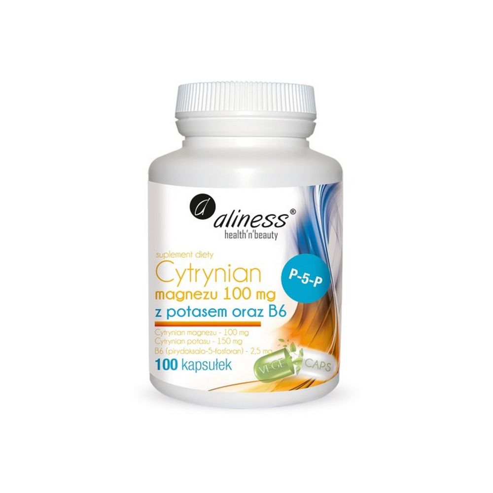Aliness Cytrynian Magnezu 100 mg z potasem 150 mg, B6 (P-5-P) x 100 caps VEGE