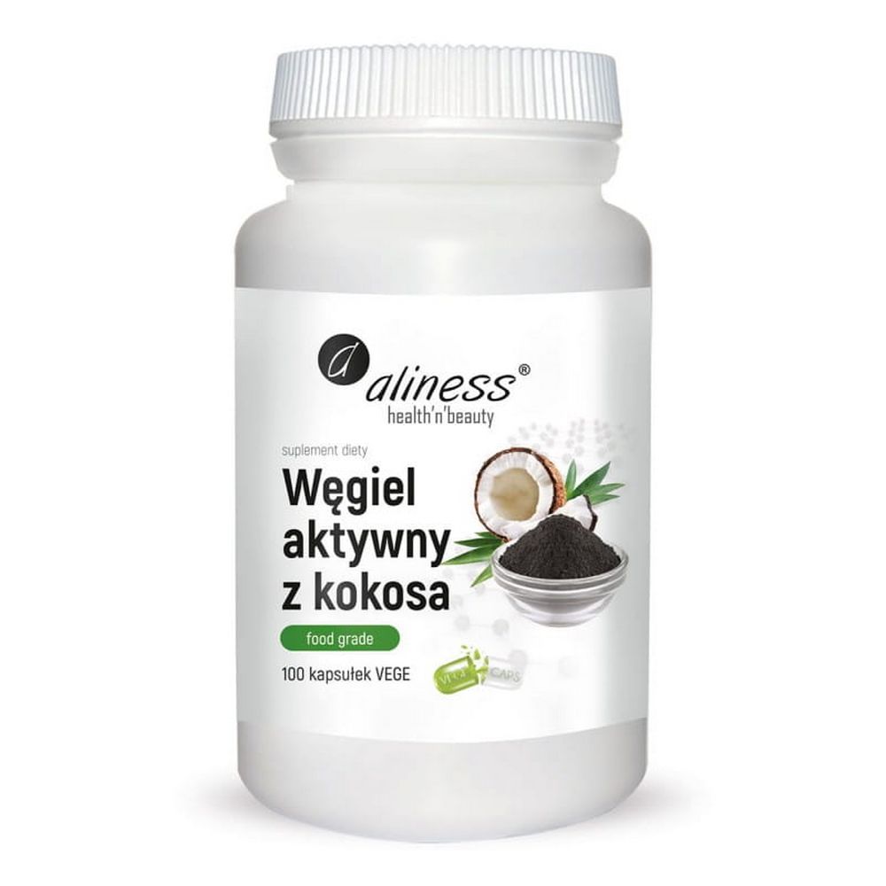 Aliness Węgiel aktywny z kokosa Food Grade 300 mg x 100 Vege caps.