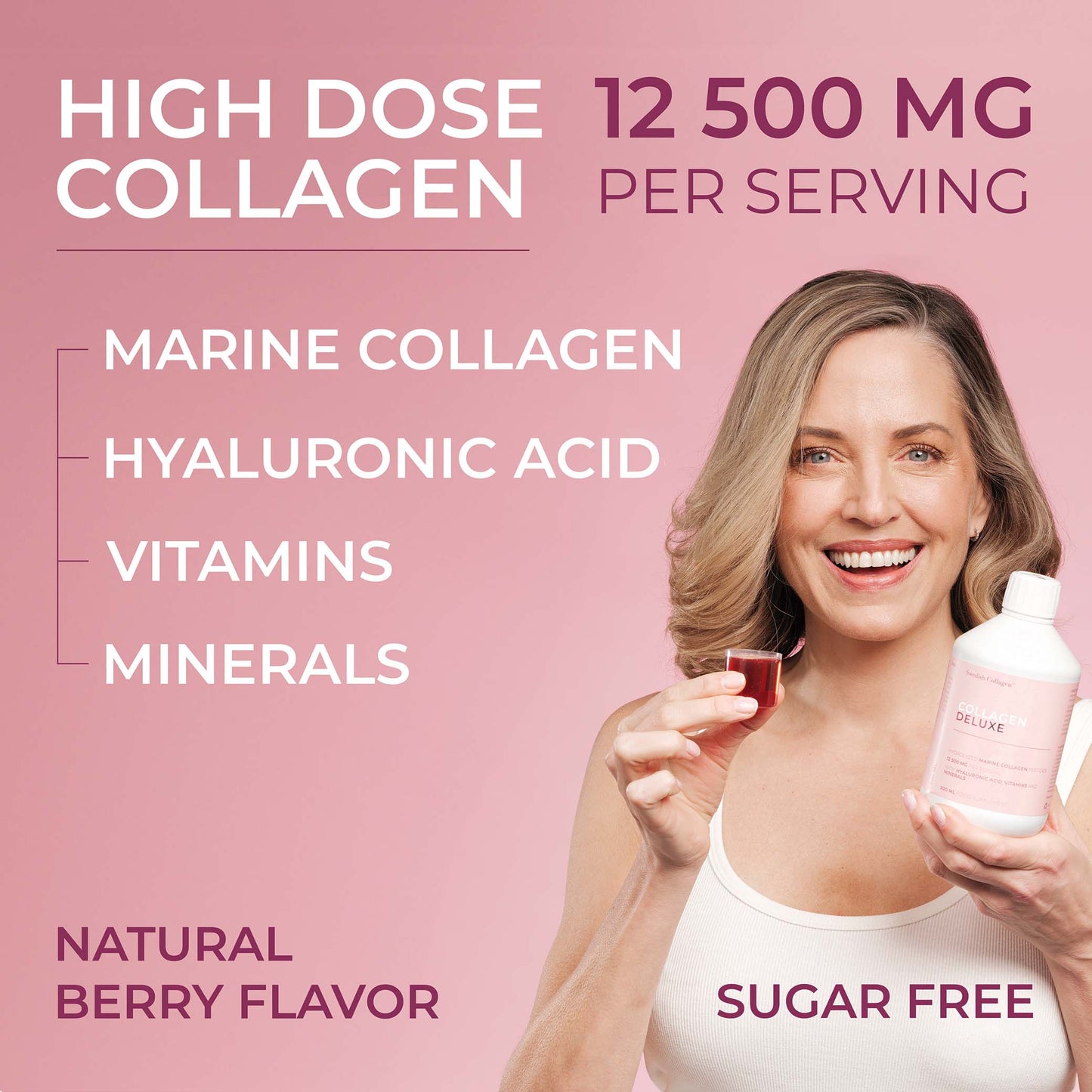 Swedish Nutra Swedish Collagen 12 500 mg kolagenu morskiego z kwasem hialuronowym i witaminami o smaku jagodowym