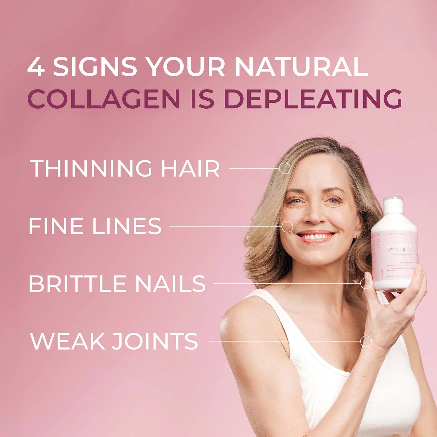 Swedish Nutra Swedish Collagen 12 500 mg kolagenu morskiego z kwasem hialuronowym i witaminami o smaku jagodowym