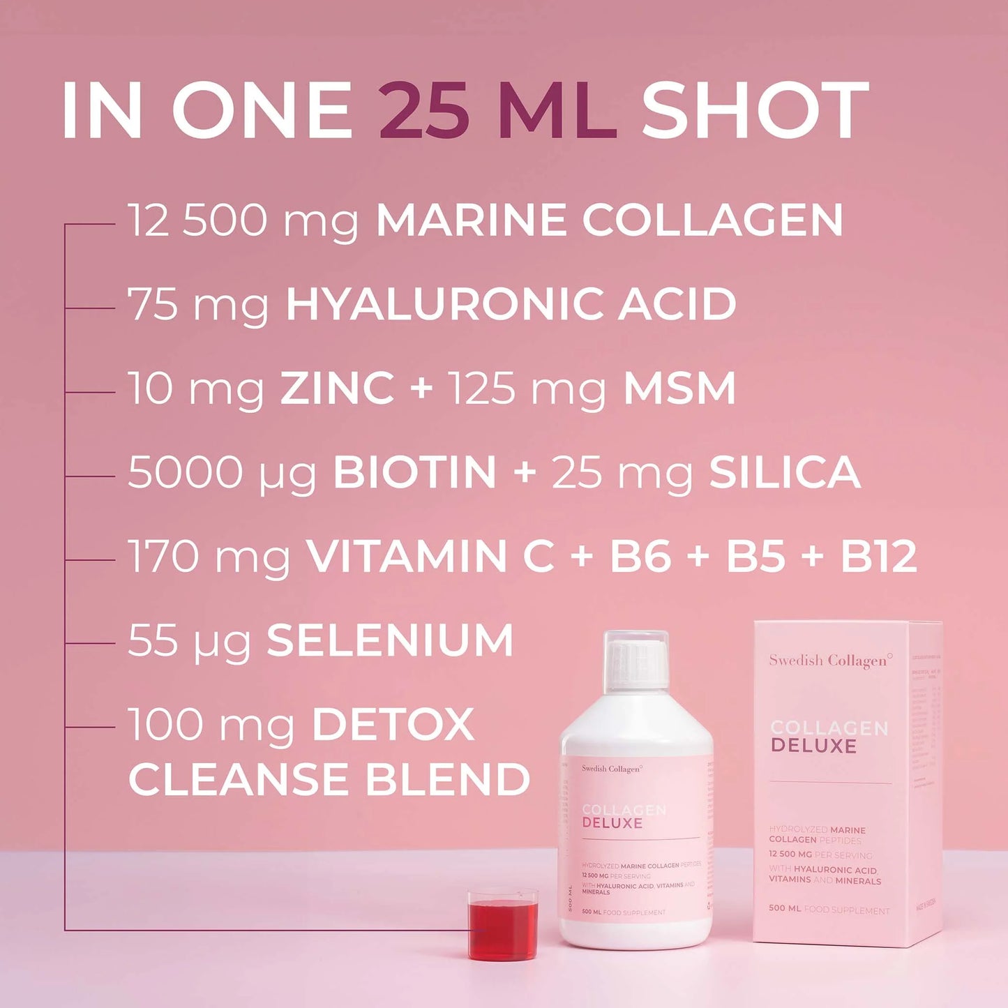 Swedish Nutra Swedish Collagen 12 500 mg kolagenu morskiego z kwasem hialuronowym i witaminami o smaku jagodowym
