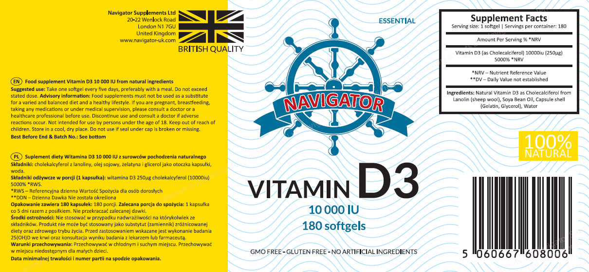 Navigator Witamina D3 10000 IU 180 kapsułek