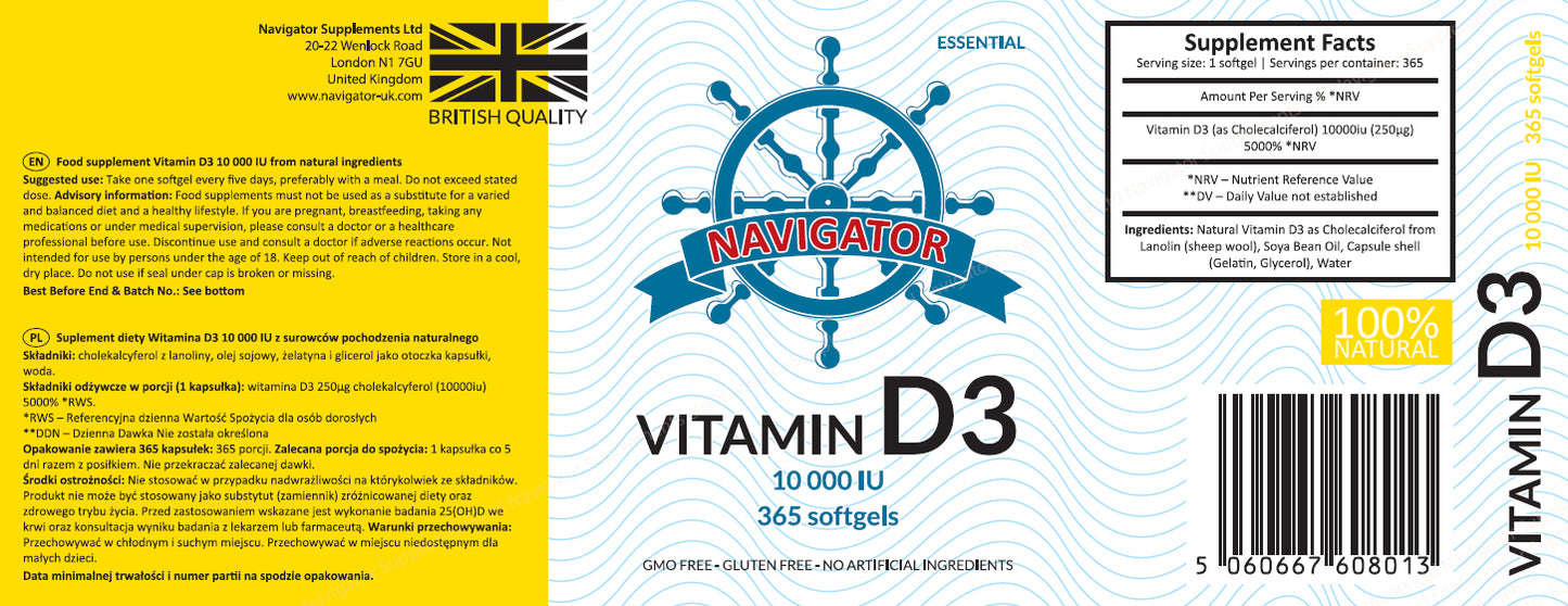 Navigator Witamina D3 10000 IU 365 kapsułek