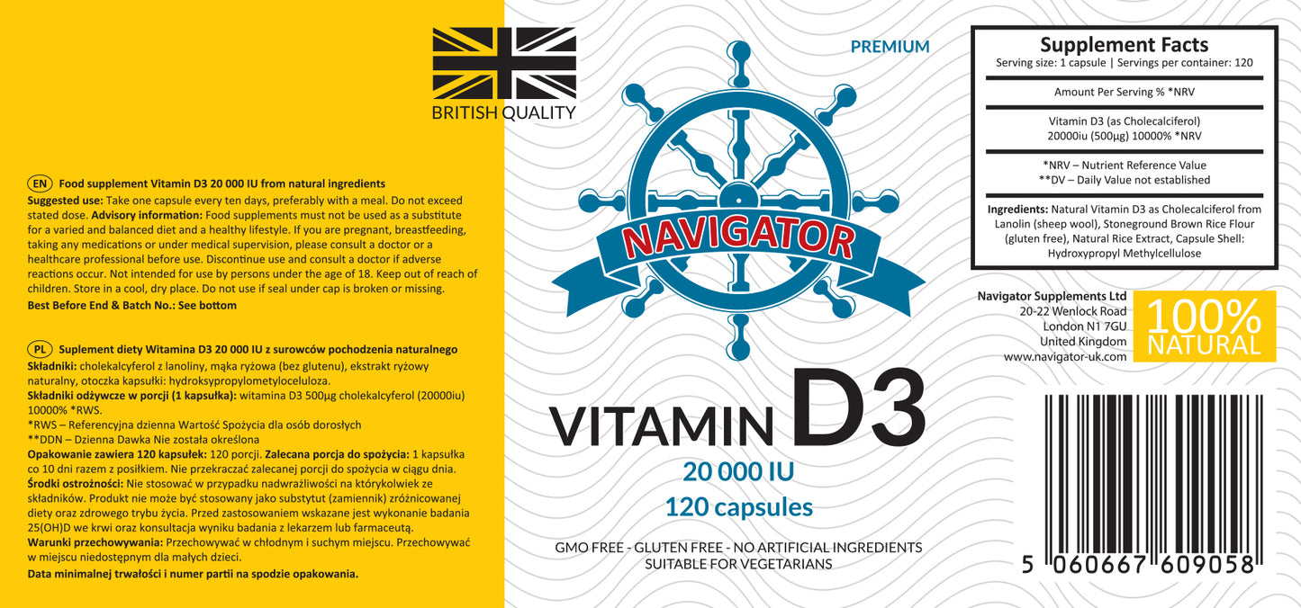 Navigator Witamina D3 20 000 j.m 120 kapsułek