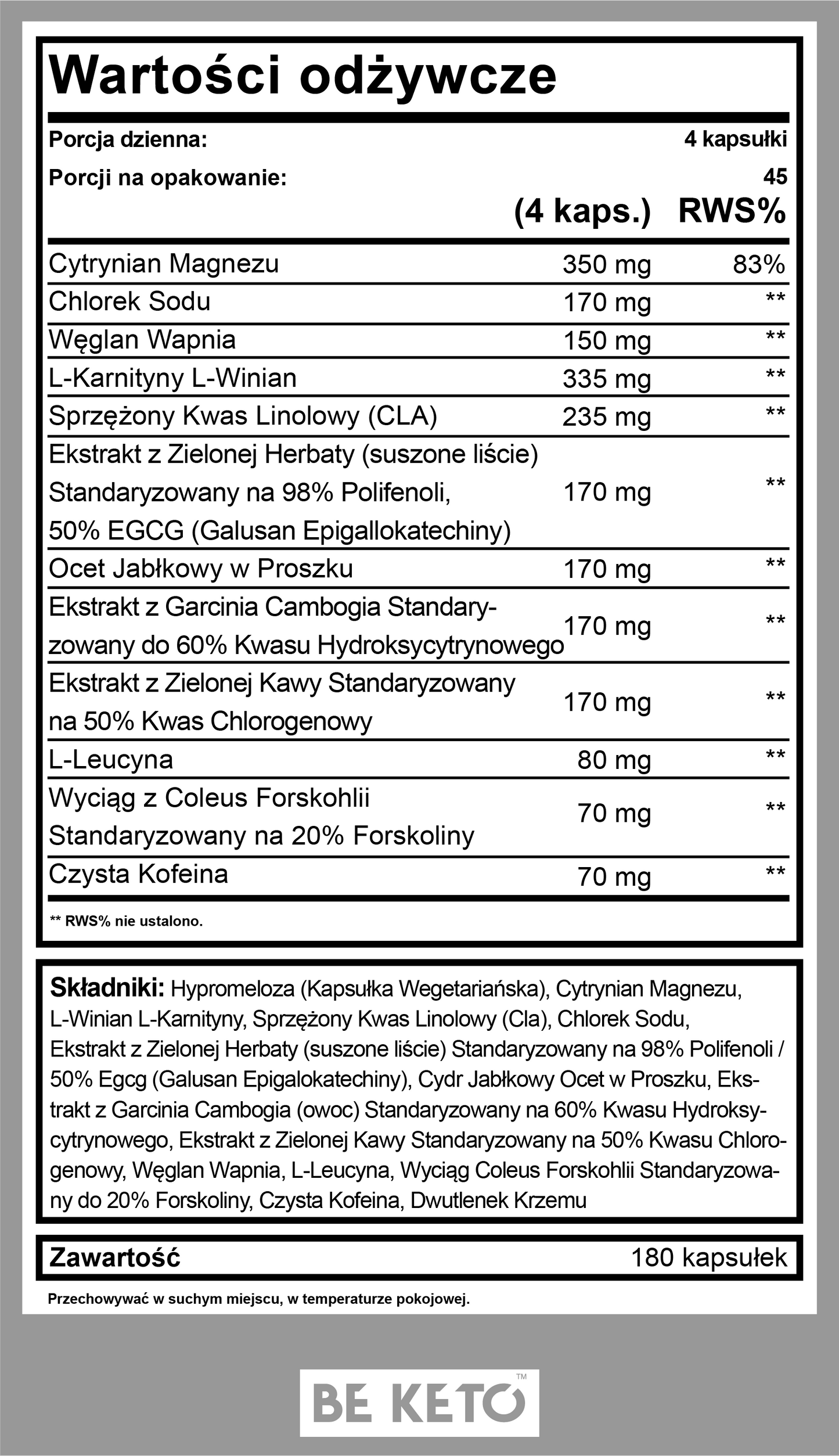 Keto Burn z Kofeiną – spalacz tłuszczu – 180 kapsułek BeKeto