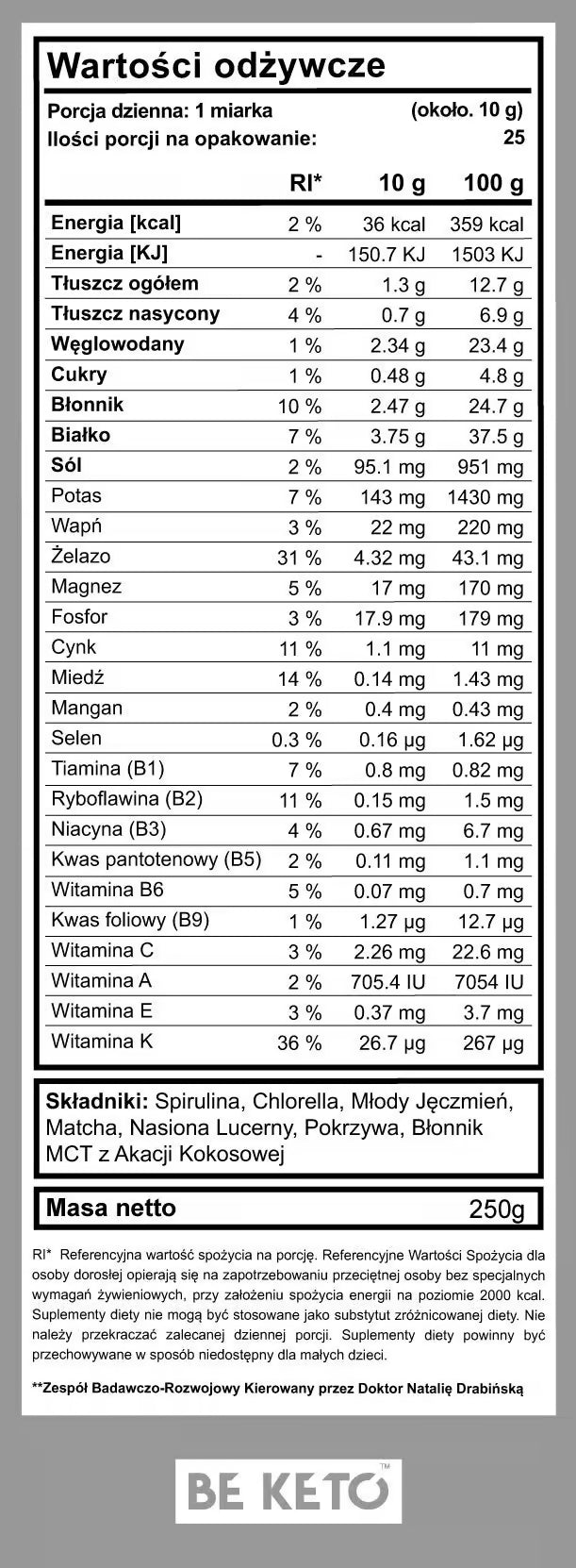 Keto Greens – Zielony Koktajl 250g BeKeto