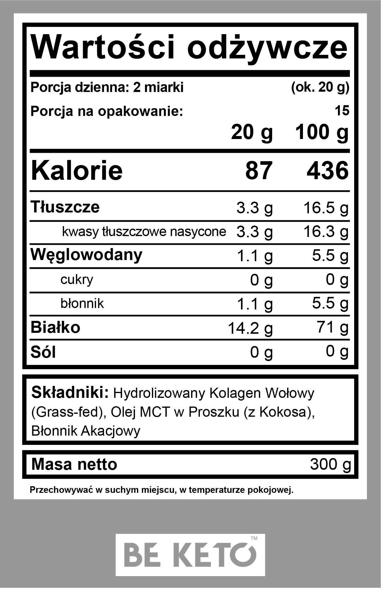 Keto Kolagen z olejem MCT – Bezsmakowy 300g BeKeto