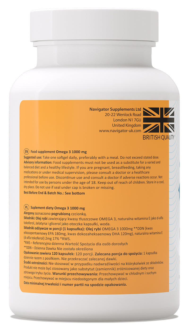 Omega 3 1000 mg 120 kapsułek EPA 180 mg DHA 120 mg Navigator