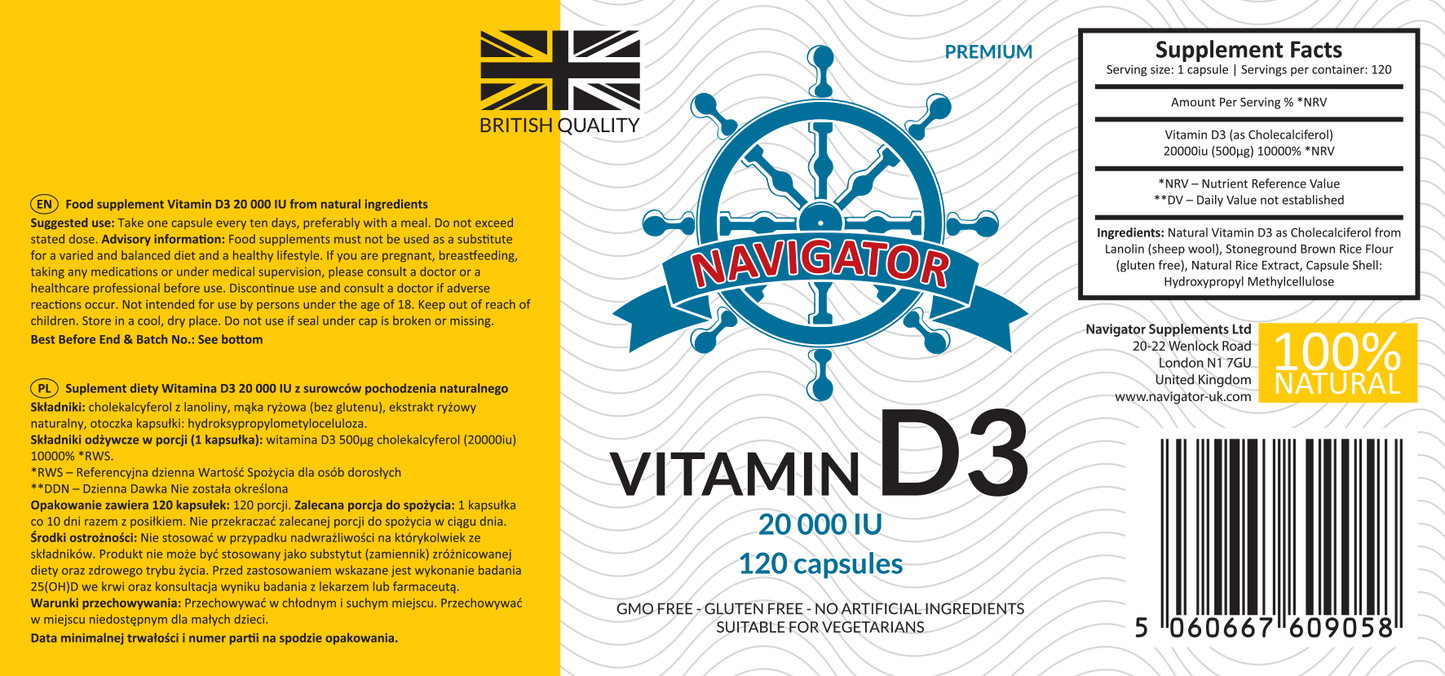 Navigator Witamina D3 20 000 j.m 120 kapsułek