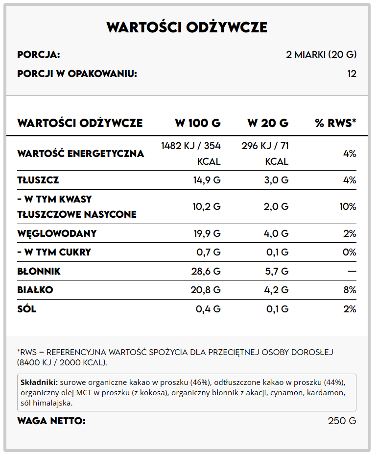 Kakao Ceremonialne – Ritual (Olej MCT & Błonnik Akacjowy) – Cynamon & Kardamon 250g BeKeto