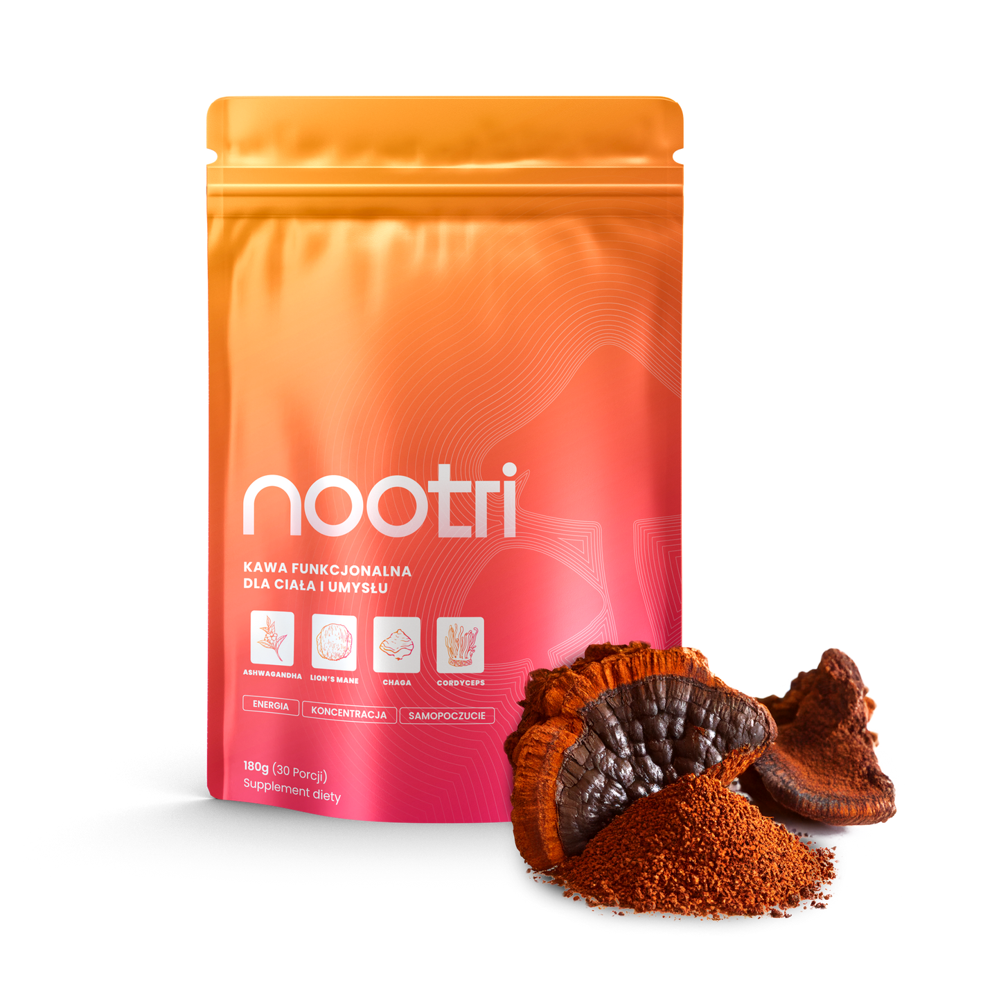 Nootri Kawa Grzybowa Ashwaganda Lion's Mane, Cordyceps, Chaga, MCT 30 porcji