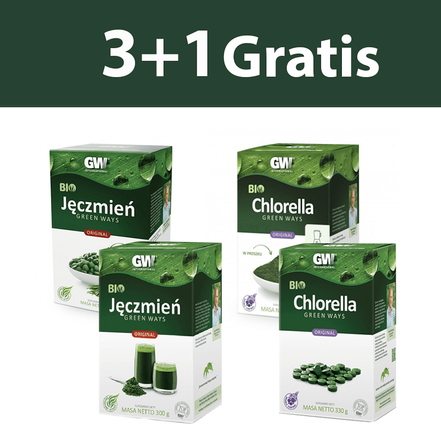 3+1 gratis, Chlorella Jęczmień Green Ways Zielonki KONTAKT TELEFONICZNY