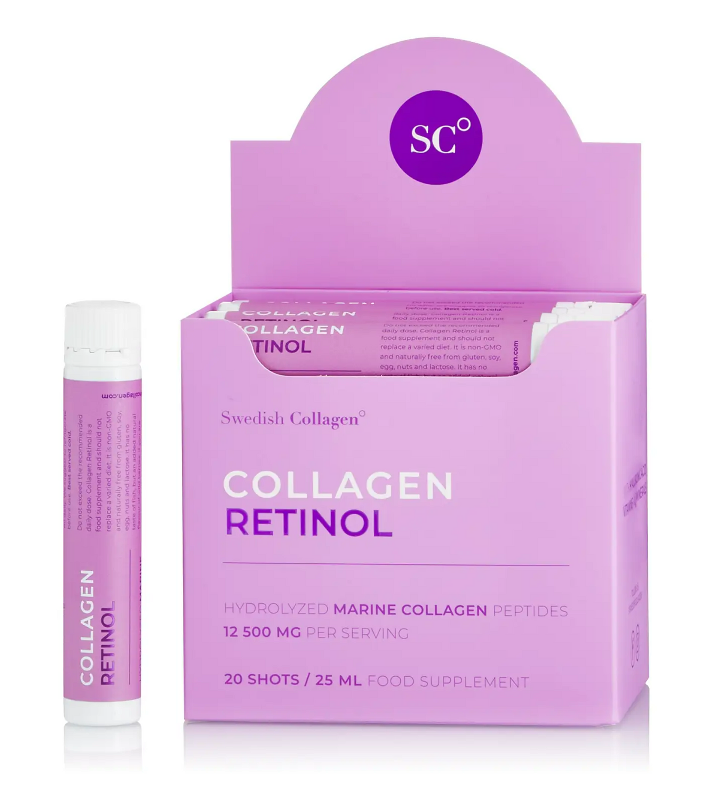 Swedish Nutra Shoty kolagenowe z retinolem zawierające kolagen rybi typu I i III