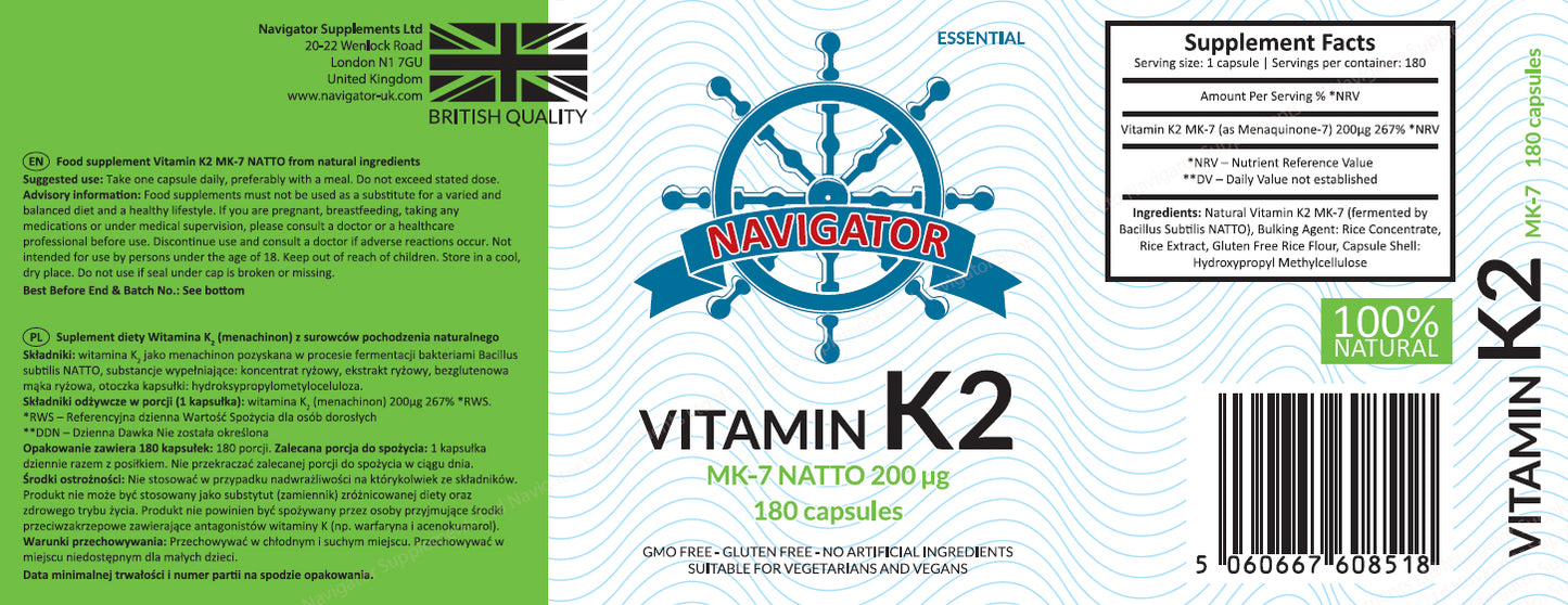 Navigator Witamina K2 MK-7 200 mcg VEGE 180 kapsułek