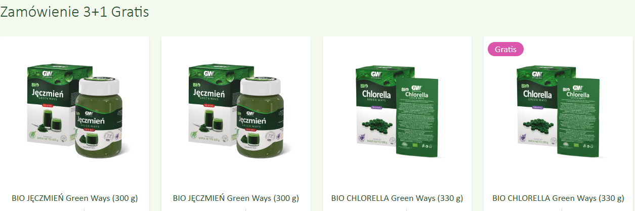 3+1 gratis, Chlorella Jęczmień Green Ways Zielonki KONTAKT TELEFONICZNY