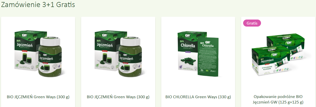 3+1 gratis, Chlorella Jęczmień Green Ways Zielonki KONTAKT TELEFONICZNY