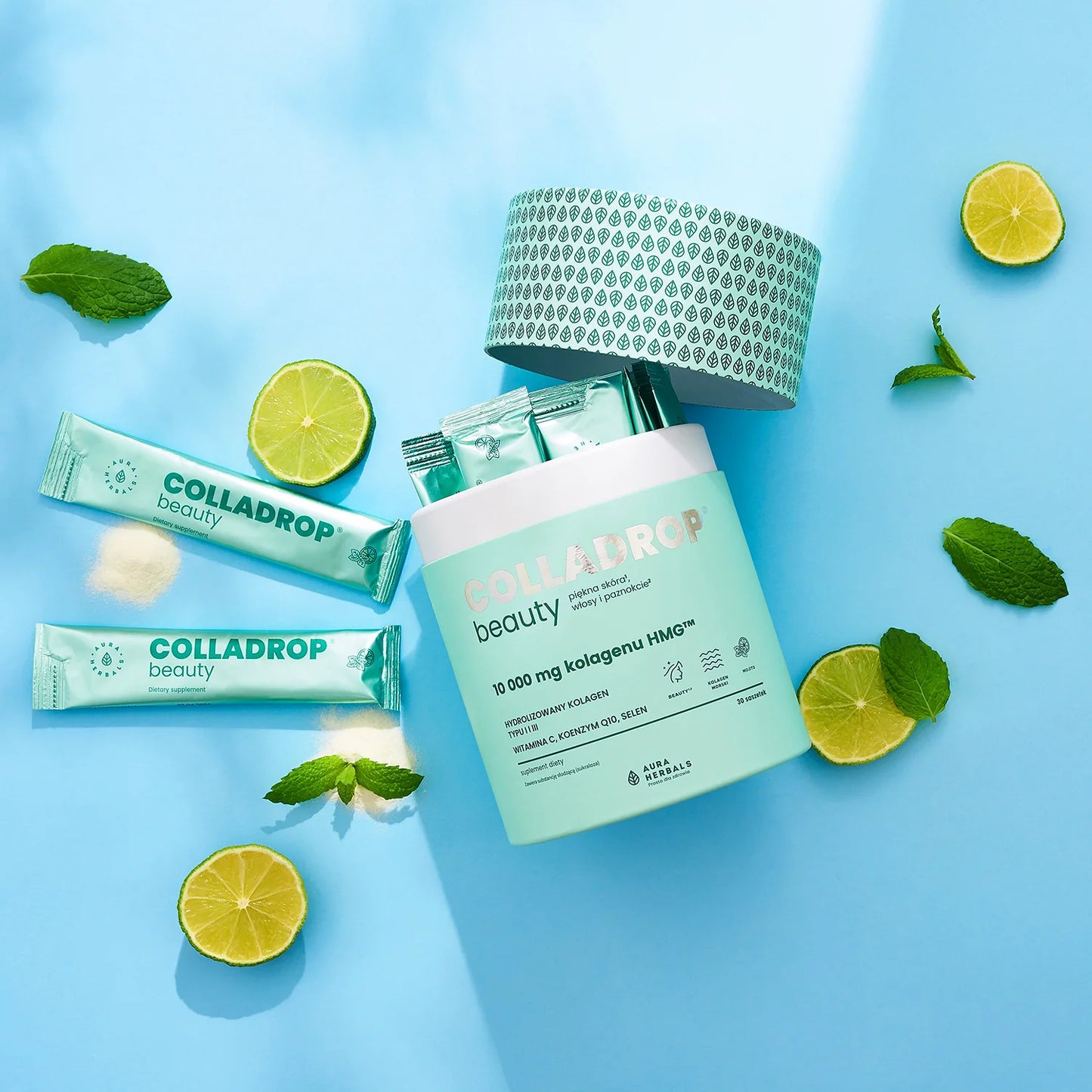 Aura Herbals Colladrop® Beauty, kolagen HMG™ 10000 mg, mojito, saszetki 30 szt.
