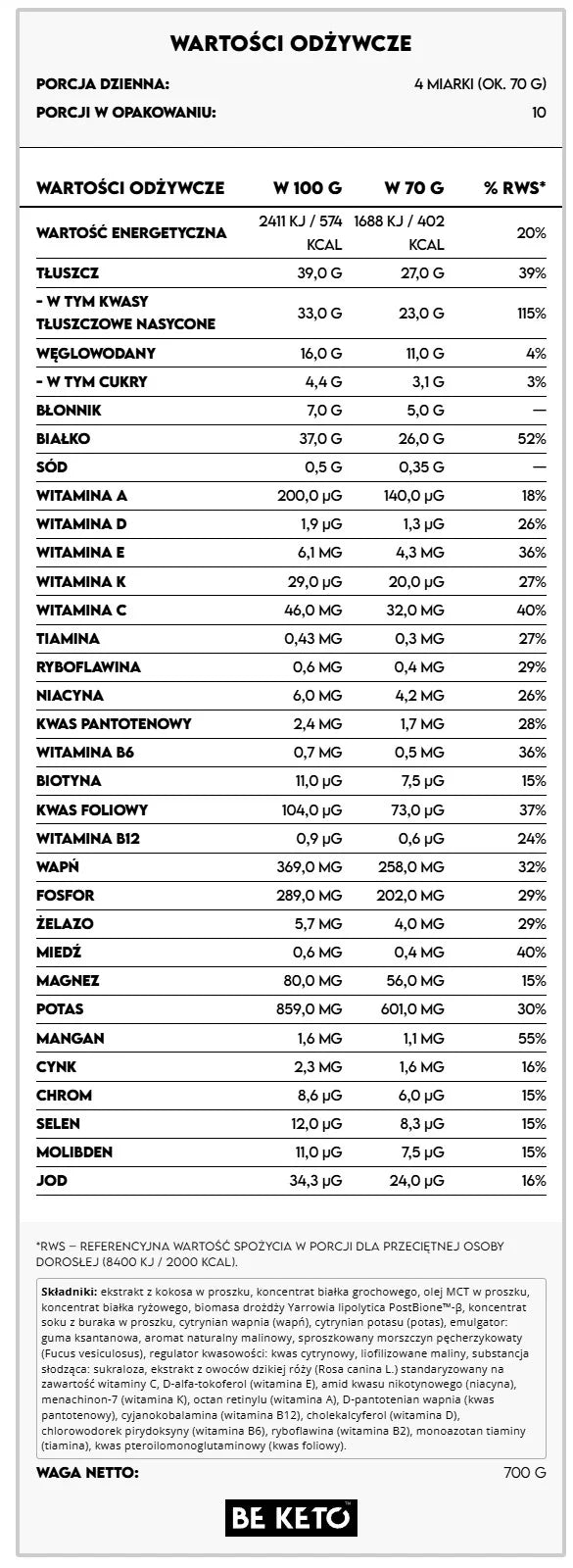 Keto Posiłek – Dzika Malina 700g BeKeto
