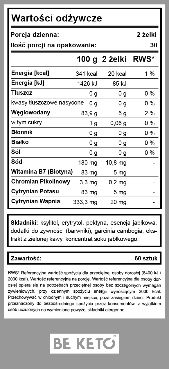 Keto Żelki z Biotyną – Zielone Jabłko BeKeto