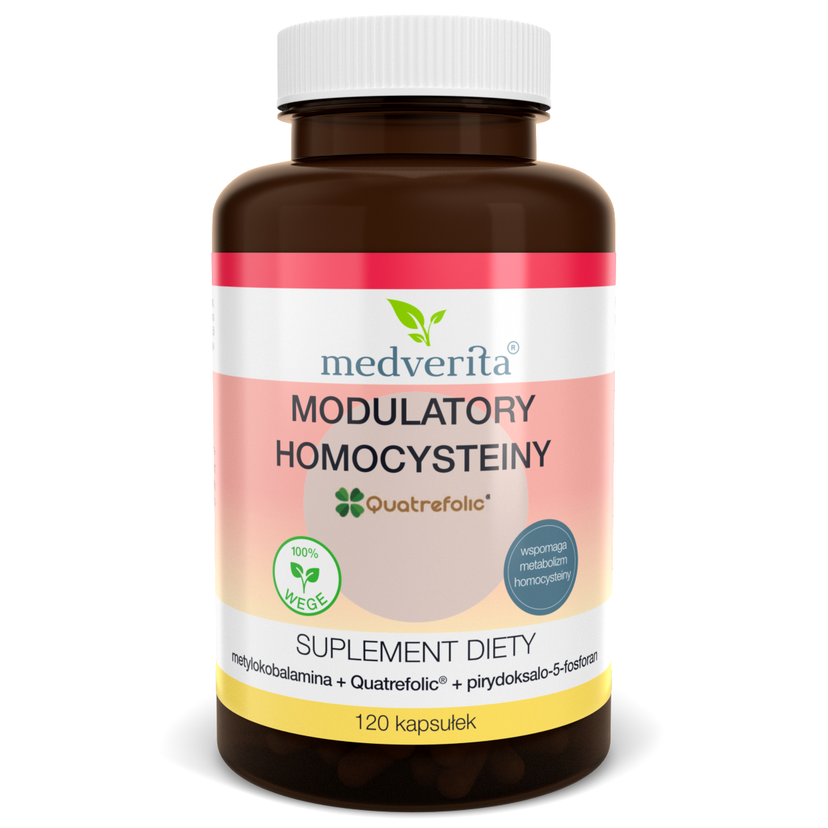 Medverita Modulatory homocysteiny ( witamina B12 + Folian Quatrefolic® + P-5-P ) - 120 kapsułek
