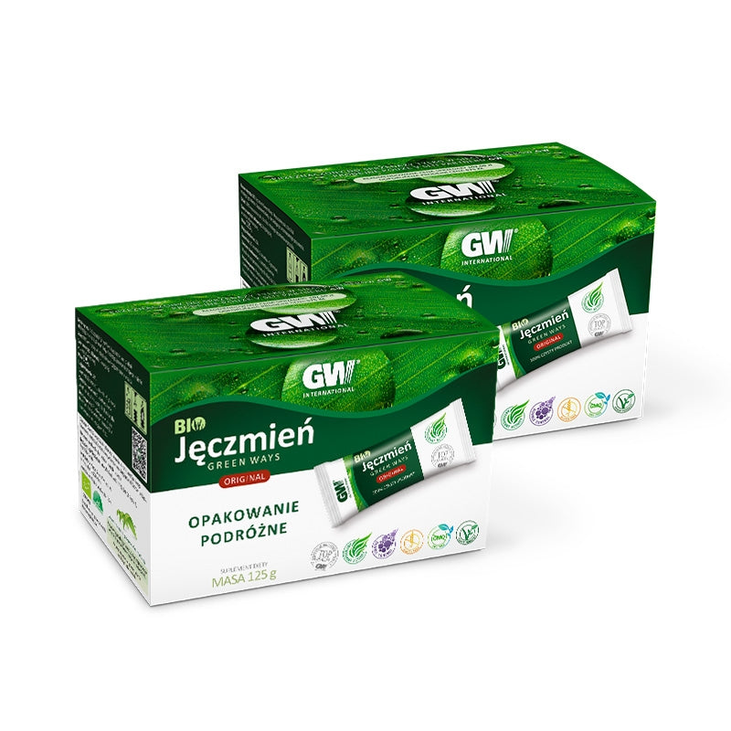 Opakowanie podróżne BIO Jęczmień sok sproszkowany Green  Ways (125 g+125 g)