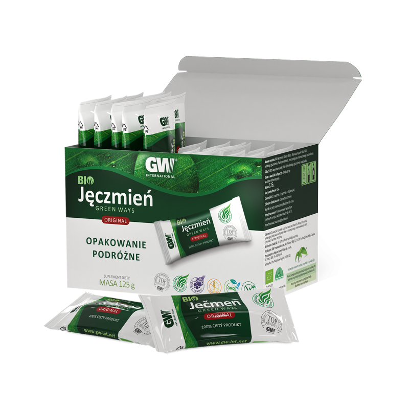 Opakowanie podróżne BIO Jęczmień sok sproszkowany Green  Ways (125 g+125 g)