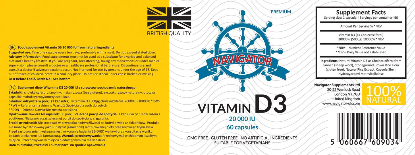 Witamina D3 20000 Complex 60 kapsułek, Navigator