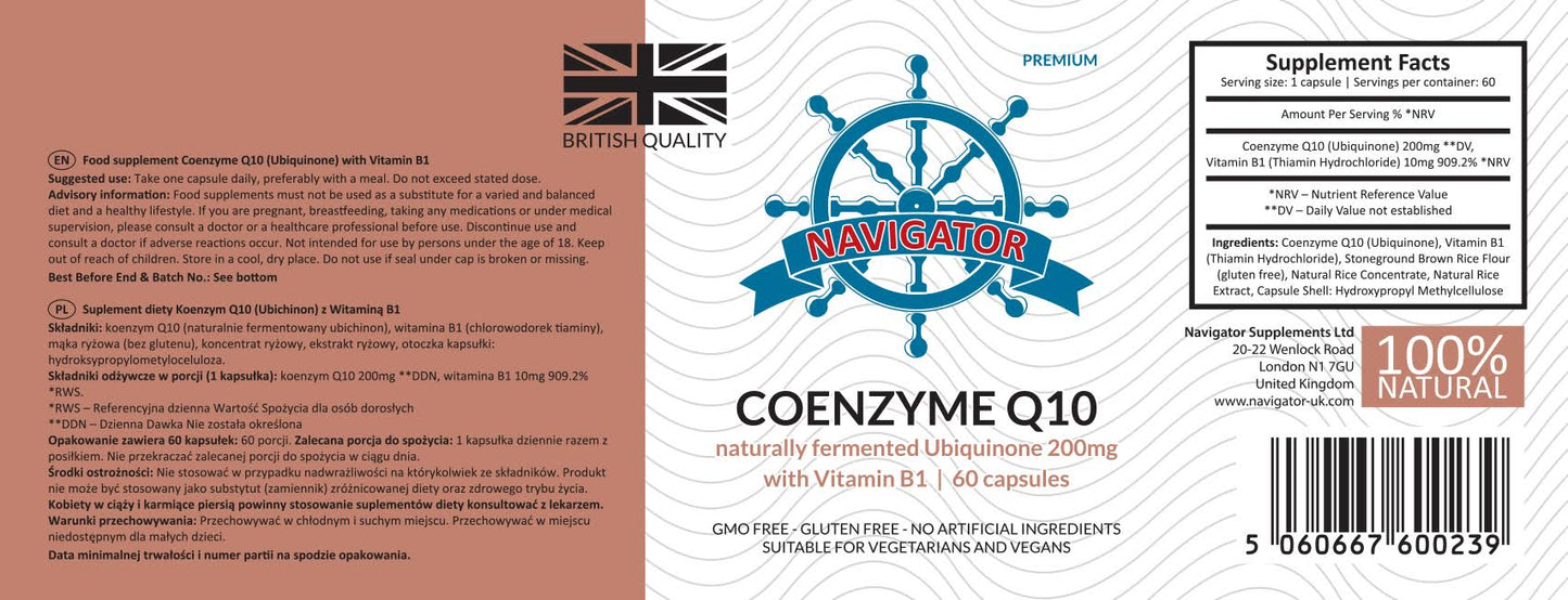 Koenzym Q10 200 mg z Witaminą B1 (Tiaminą), 60 kapsułek, Navigator