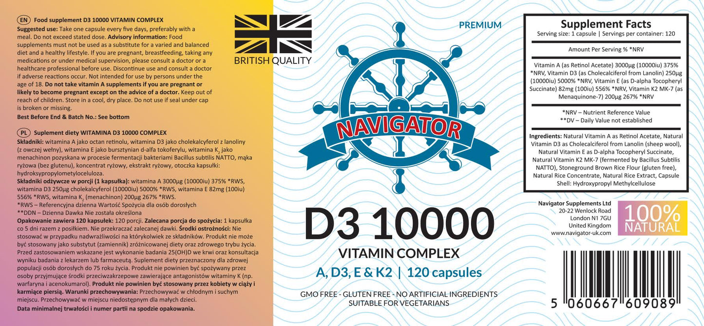 Witamina D3 10000 Complex 120 kapsułek, Navigator