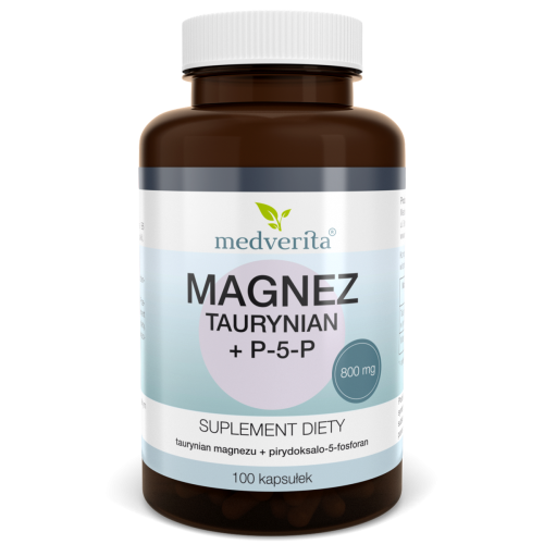 Magnez taurynian + P-5-P - 100 kapsułek MEDVERITA