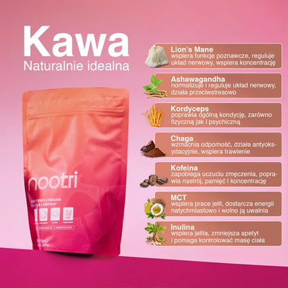 Nootri Kawa Grzybowa Ashwaganda Lion's Mane, Cordyceps, Chaga, MCT 30 porcji