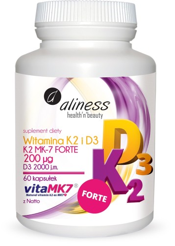 Naturalna Witamina K2 FORTE MK-7 200 µg z Natto + D3 60 kapsułek ALINESS