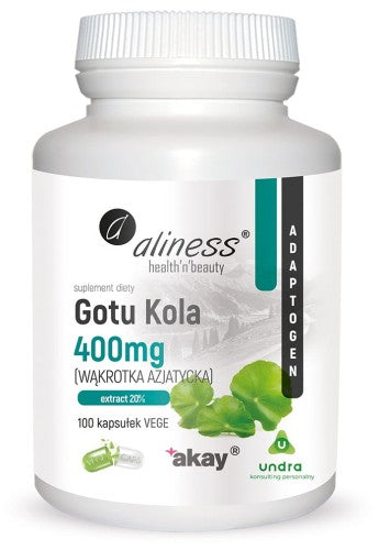 Gotu Kola (Centella asiatica, wąkrotka azjatycka) 400 mg x 100 Vege caps ALINESS