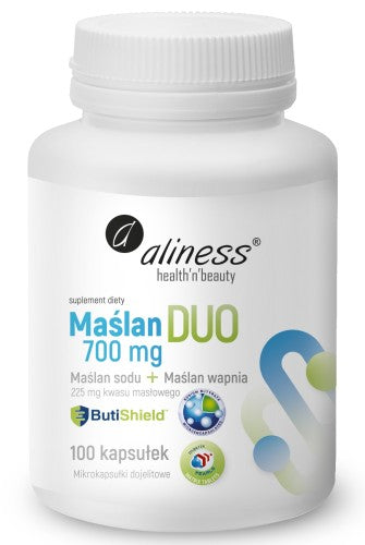 Maślan DUO 700mg (wapnia+sodu) 225mg kwasu masłowego x 100 vege kaps Aliness