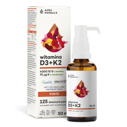 Witamina D3 4000 IU + K2, MCT, krople 50 ml AURA HERBALS