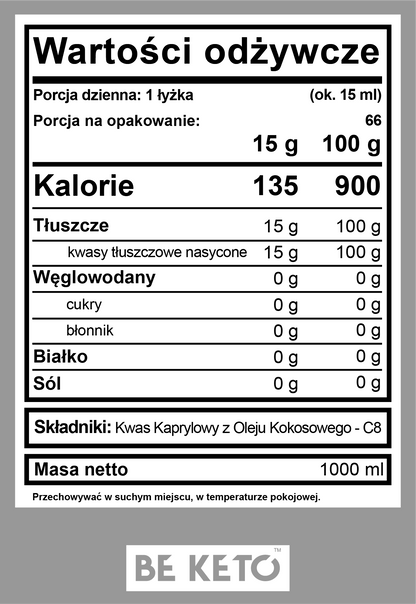 BIO Olej MCT 100% C8 1000ml BeKeto