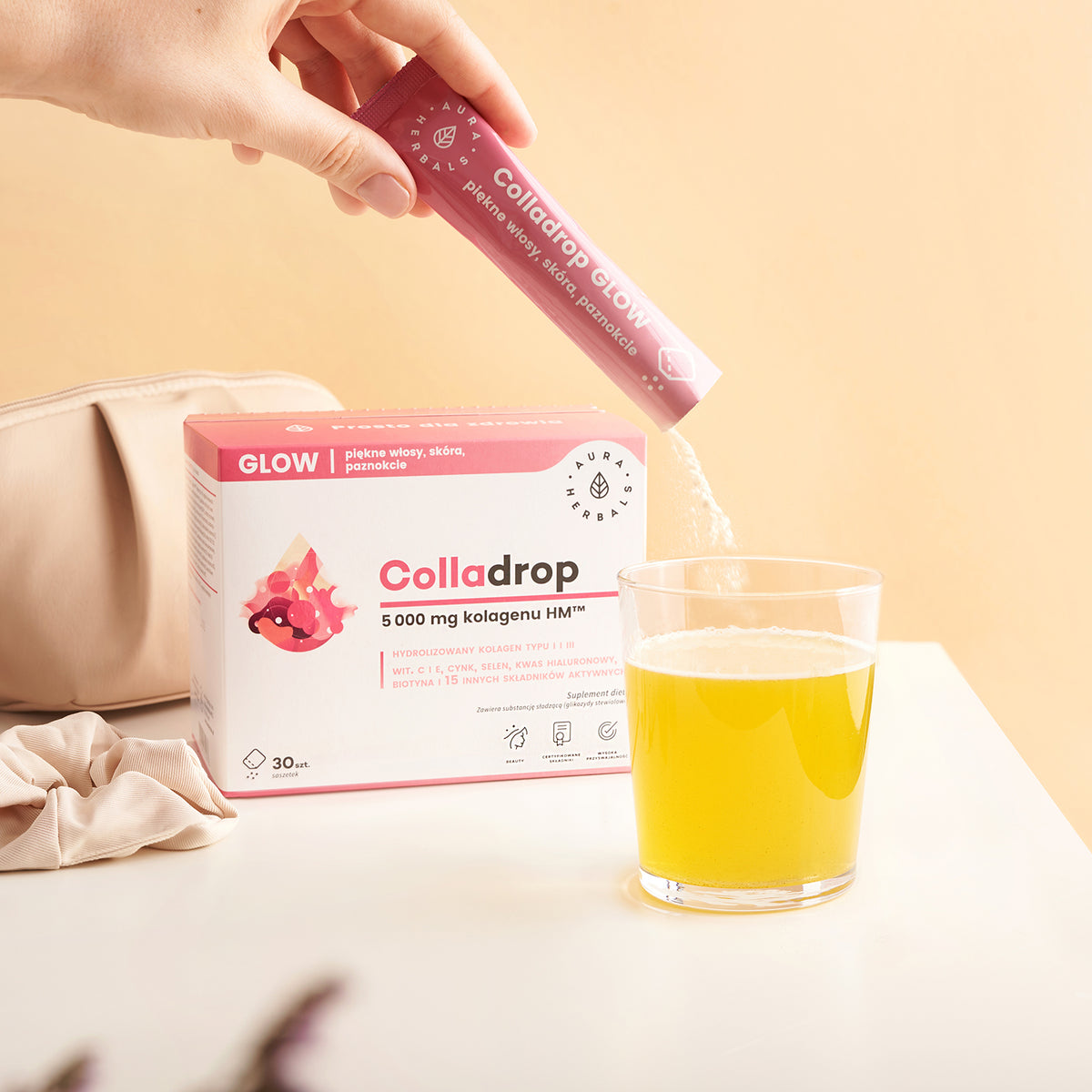 Colladrop Glow, kolagen morski 5000 mg, saszetki 30 szt. Aura Herbals