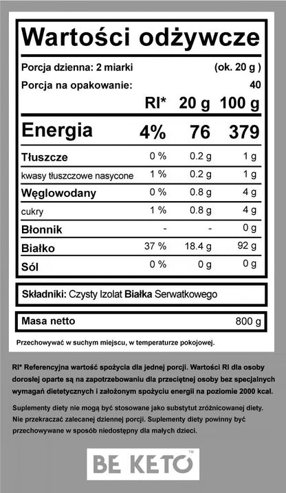 Czysty Izolat Białka – Bezsmakowy 800g BeKeto