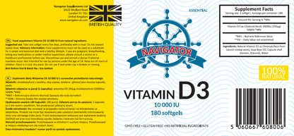 Navigator Witamina D3 10000 IU 180 kapsułek