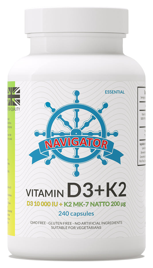Navigator Witamina D3, 10 000 IU + Witamina K2 MK-7, 200 μg, 240 kapsułek