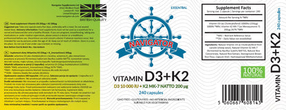 Navigator Witamina D3, 10 000 IU + Witamina K2 MK-7, 200 μg, 240 kapsułek