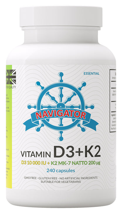 Navigator Witamina D3, 10 000 IU + Witamina K2 MK-7, 200 μg, 240 kapsułek