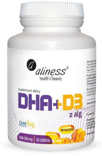 Omega DHA 300 mg z alg + D3 2000IU x 60 caps Aliness
