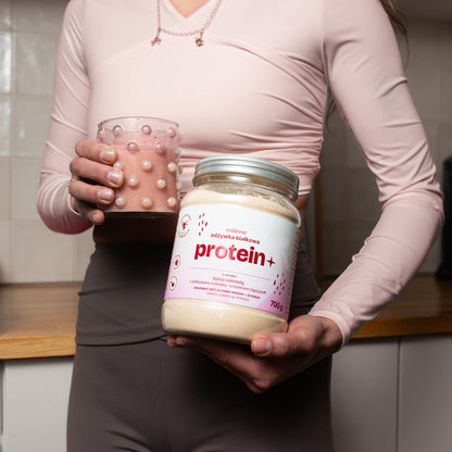 Odżywka białkowa Protein+ o smaku białej czekolady z liofilizowaną truskawką Pasieka Sadowskich