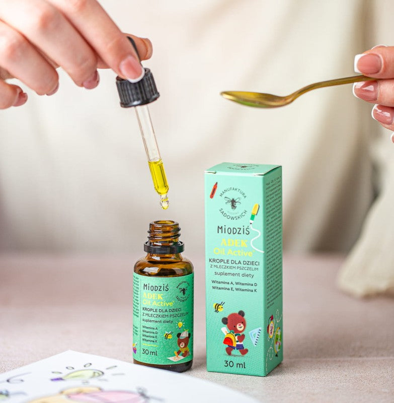 Krople ADEK z mleczkiem pszczelim Miodziś PASIEKA SADOWSKICH