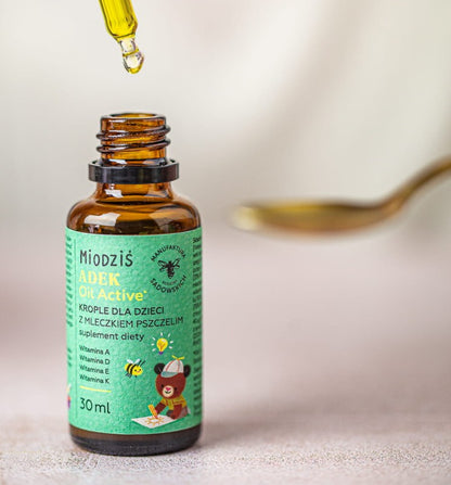 Krople ADEK z mleczkiem pszczelim Miodziś PASIEKA SADOWSKICH