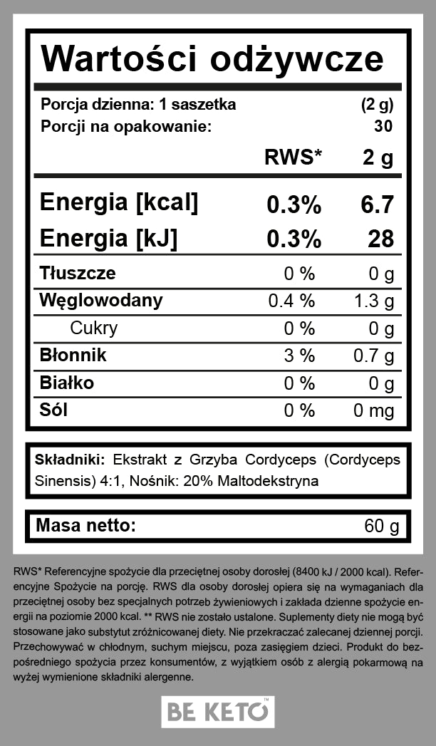 Med Shroom – Grzybki Cordyceps – 30 saszetek BeKeto