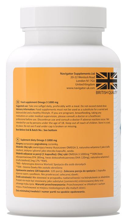 Omega 3 1000 mg 120 kapsułek EPA 180 mg DHA 120 mg Navigator